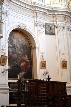 Ragusa Ibla, Sicily 01.03.2020: one of the fine side altars of the Church of San Giuseppe in Ragusa Ibla