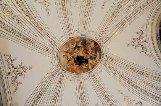 Ragusa Ibla, Sicily 01.03.2020: frescoed ceiling of the Church of San Giuseppe in Ragusa Ibla