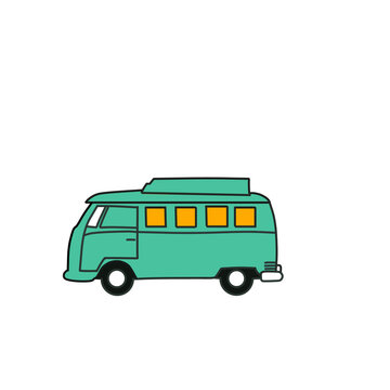 Green Vintage Van Doodle - Cute Retro Minibus Side View Illustration