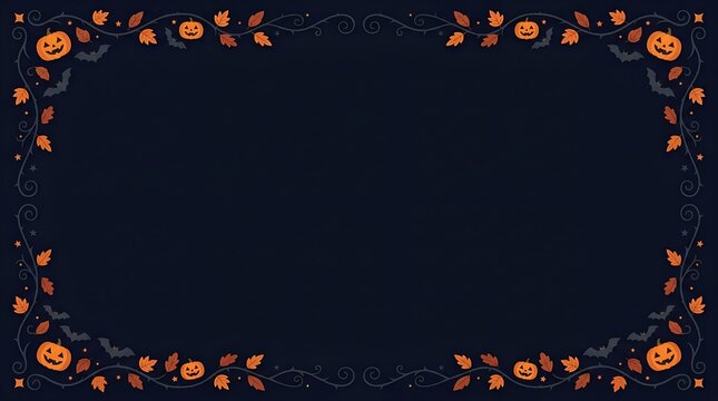 Halloween decorative border frame with jack o lanterns and fall foliage in pixel art halloween seasonal decoration background graphics ornamental template folklore artistic invitation