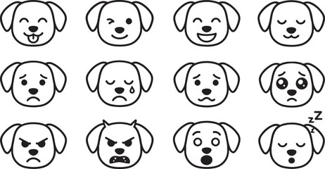 Fototapeta premium Dog Face Emoji Set With Various Emotions And Expressions