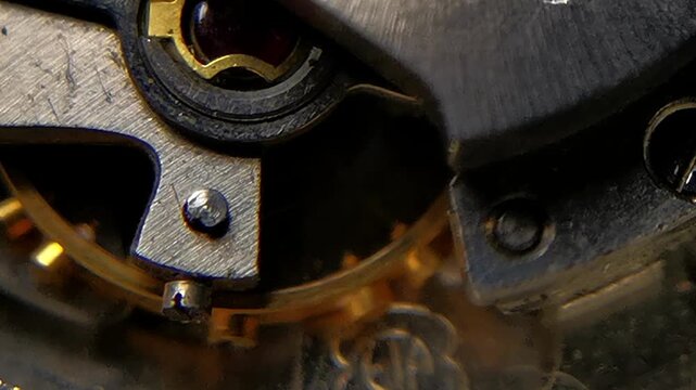 Macro Horizontal Shot of Watch Movement Balance Wheel and Ruby Jewel