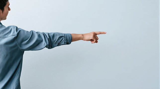 A man points forward with determination.