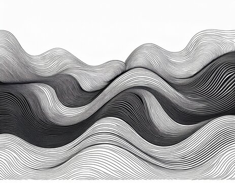 abstract line art wavy flowing dynamic black isolated on white background in concept wave wind ocean