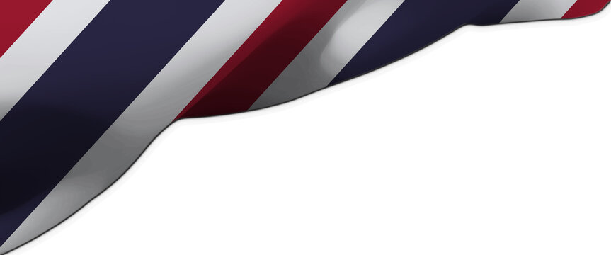 Waving Thailand flag isolated on white background with copy space