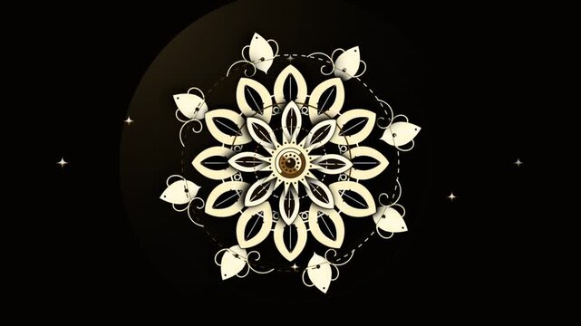 Ornate Golden Cream Mandala Rotating Smoothly on Dark Celestial Background