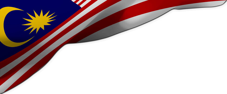 Waving Malaysia flag isolated on white background with copy space