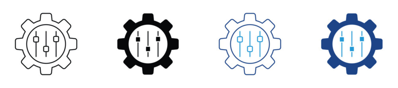 Mass customization icon. Configuration and customization icon set featuring control panel sliders, adjustment settings and dashboard interface symbols. 