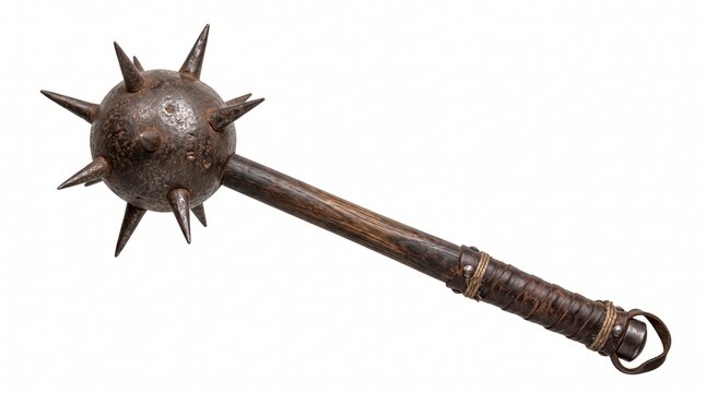 Medieval spiked mace weapon on white background