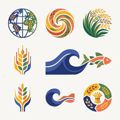 Obraz premium Set of Agricultural and Marine Eco Friendly Nature Icons