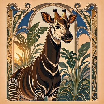 아르누보 디자인 배경, 오카피, jpeg (Art Nouveau Design Background, Okapi, jpeg)