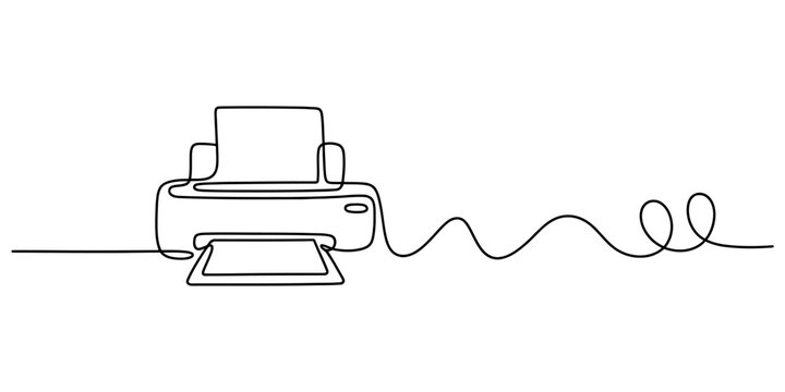 Continuous single line drawing of a modern office printer machine