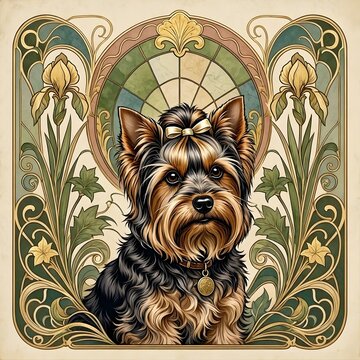 아르누보 디자인 배경, 요크셔 테리어, jpeg (Art Nouveau Design Background, Yorkshire Terrier, jpeg)