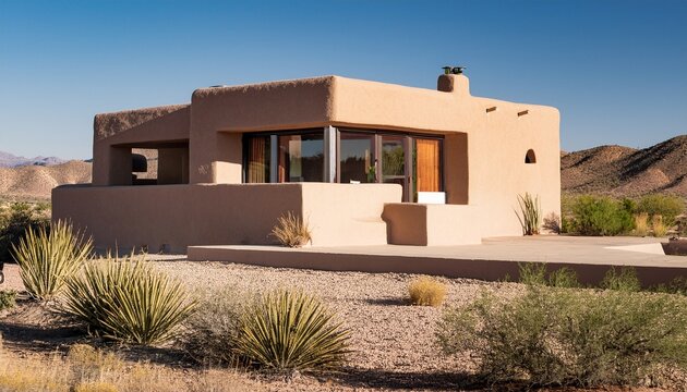 minimalist desert home with adobe walls and clean lines