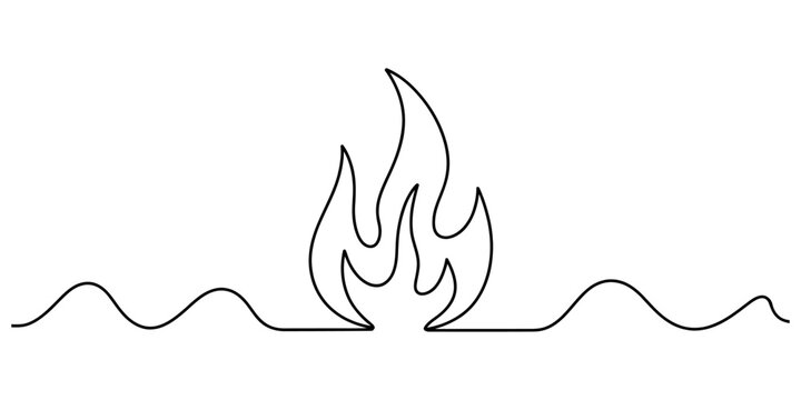 Continuous single line drawing of a simple fire flame icon