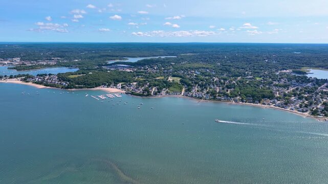 Weymouth coast and Fore River Bridge aerial view at Weymouth Fore River in Hingham Bay, city of Weymouth, Massachusetts MA, USA. 