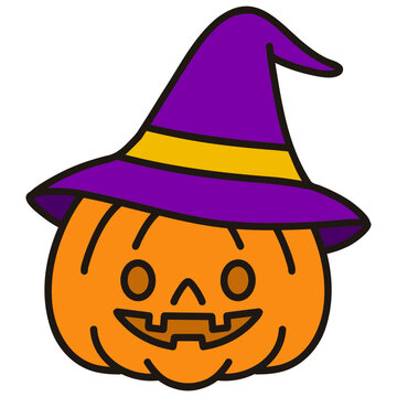 Pumpkin Wearing a Witch Hat Illustration