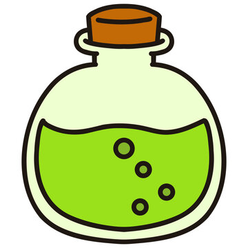 Cartoon Illustration of a Magic Green Potion Bottle