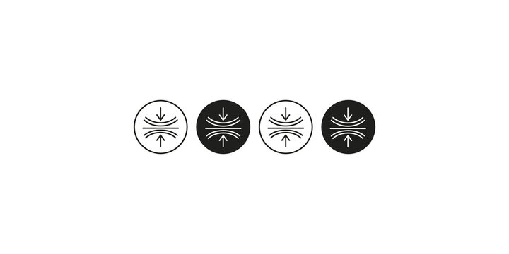Four circular icons illustrating pressure or compression symbols for technical documentation.