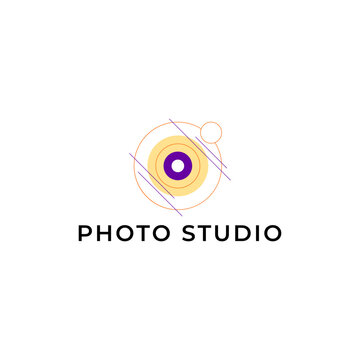 Illustration Photography Abstract Camera Lens Simple Modern Logo Icon Purple Orange Flat Color Template Design Element Vector. Good for Photo Studio, Apps Design
