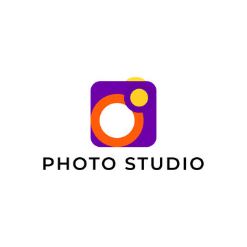 Illustration Photography Abstract Camera Lens Simple Modern Logo Icon Purple Orange Flat Color Template Design Element Vector. Good for Photo Studio, Apps Design