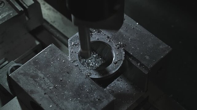 A CNC metal milling machine bores holes, cuts threads, and makes cuts in copper, brass, aluminum, and steel workpieces.