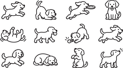 Obraz premium Set of cute puppy dog line art character icons