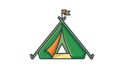 Green camping tent with flag colorful vector silhouette © Redwen Studio