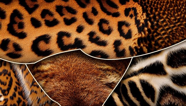 rich mixed animal print collage featuring snake leopard and tiger patterns in golden brown tones