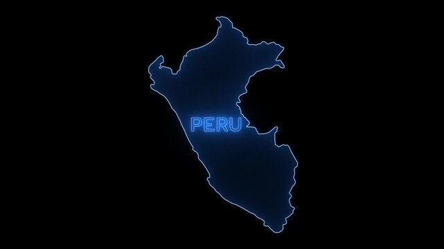 Peru Map Outline, Neon Border Formation, Glowing Text Reveal, 4K