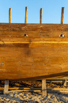 Wooden hull of a boat under construction, Belo sur Mer, Madagascar