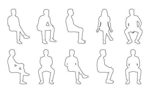 Set of ten vector silhouettes of people sitting in various poses