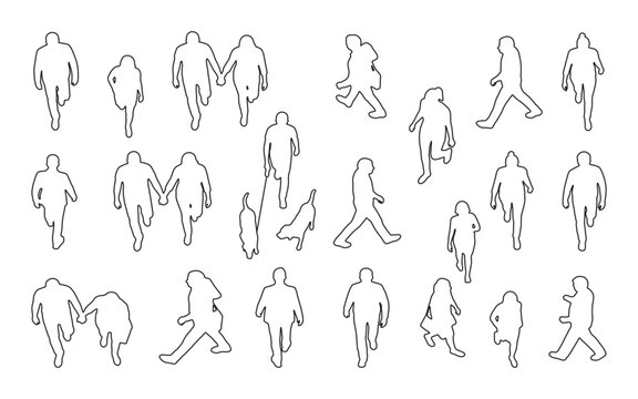 Set of various people silhouettes walking and standing