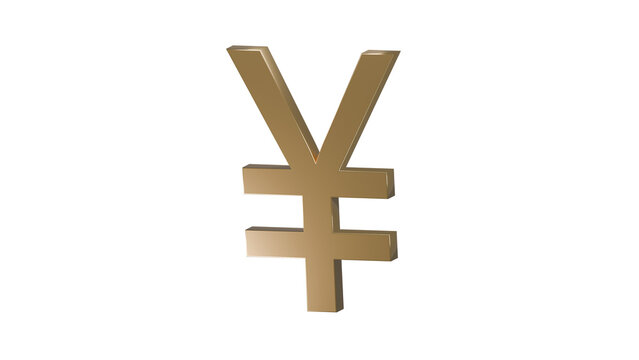 Golden Japanese Yen currency symbol with polished metallic texture, isolated on a transparent background. Financial sign, 3D illustration.