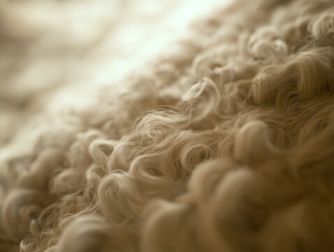 Close up of beige curly wool fibers