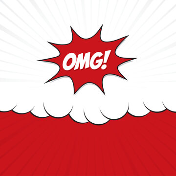 OMG Comic Speech Bubble Explosion Background with Red Pop Art Burst