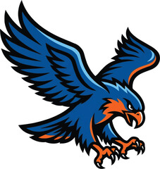 Fototapeta premium Blue eagle swooping down with talons in dynamic mascot art style