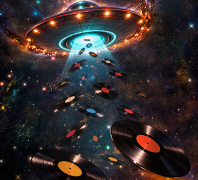UFO Beaming Vinyl Records Through Outer Space