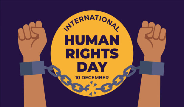 Human rights day raised fists breaking chains circle badge freedom justice equality banner poster design international 10 December awareness