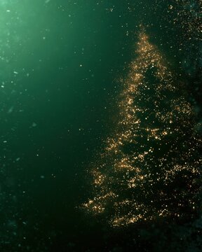 Green abstract festive background with golden glitter tree