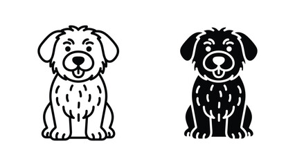 Fototapeta premium Happy fluffy dog vector icons in outline and solid black style