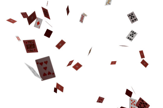 Falling playing cards isolated on white background for casino and gambling concept