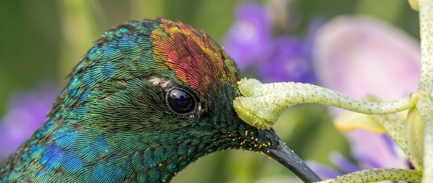 Close-up of a hummingbird feeding from a flower