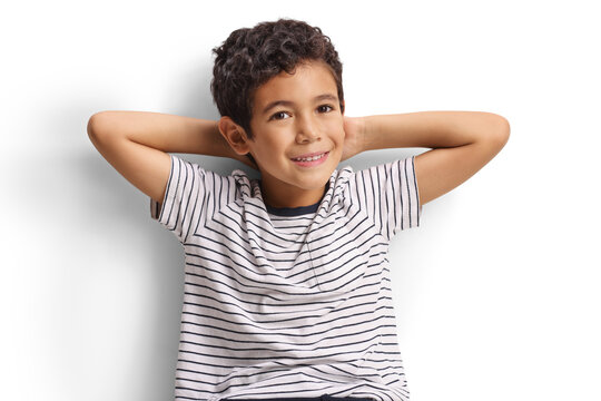 Boy in a striped t-shirt smiling