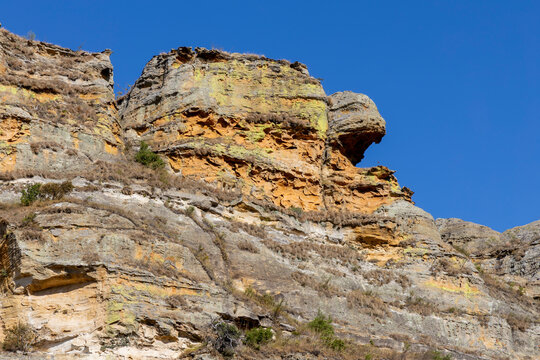 Weathered sandstone cliff with lichen patterns, Isalo, Madagascar