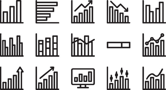 Business line icon set of bar chart and growth data analytics