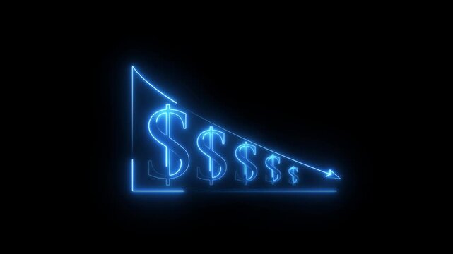glowing neon Quality control and company cost reduction. Cost reduction icon. Cost decrease money down arrow. corporate business efficiently save cost and company resources by reduction. animation