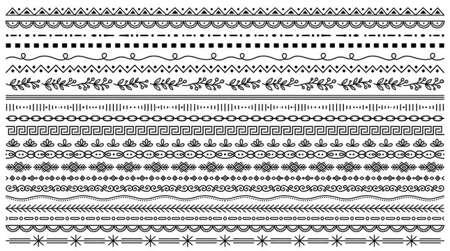 Decorative ornamental border dividers with geometric floral waveform lines connecting patterns