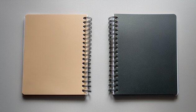 two spiral bound notebooks one open one closed on a light grey surface