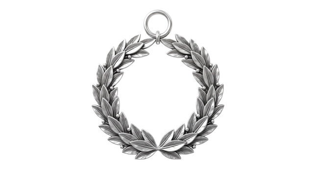 Silver laurel wreath medal isolated on transparent background